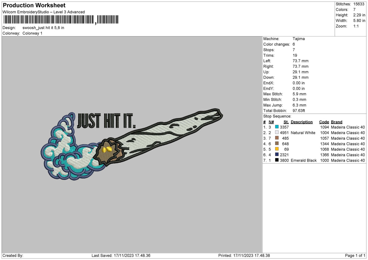 Swooshsmoke Embroidery File 6 sizes