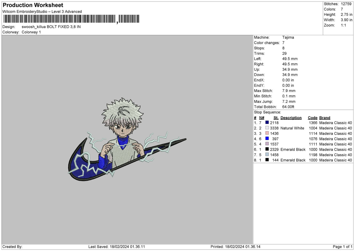 Swoosh Killuabolt Embroidery File 6 sizes