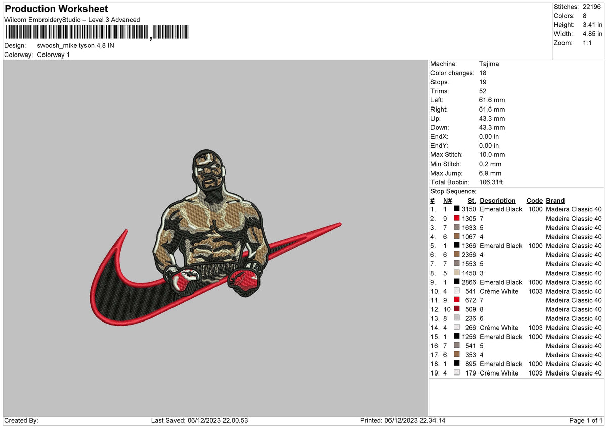 Swoosh Mike 02 Embroidery File 6 sizes