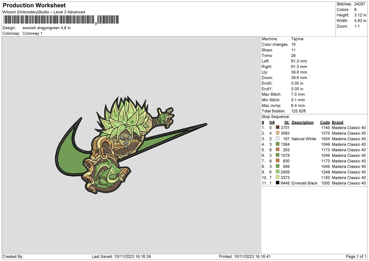 Swoosh Dragongreen Embroidery File 6 sizes