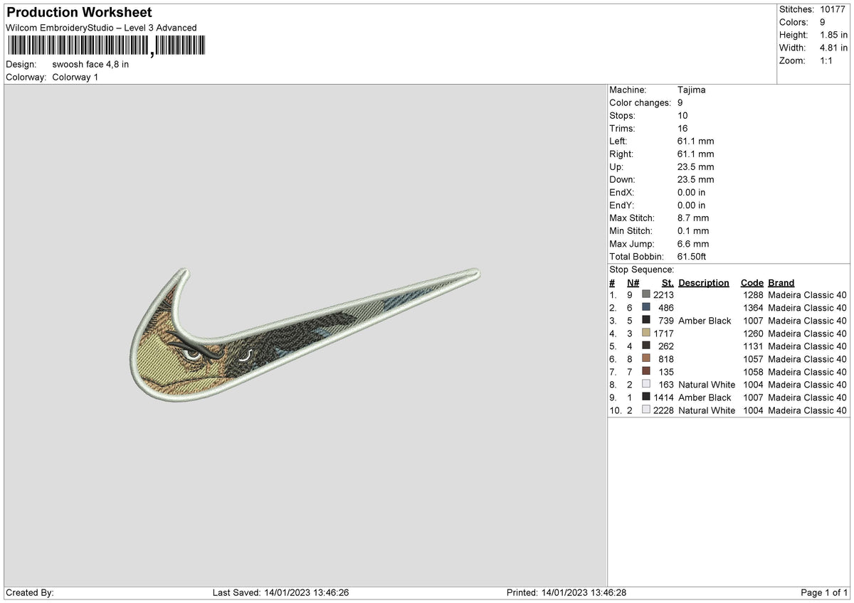 Swoosh Face Embroidery File 6 sizes