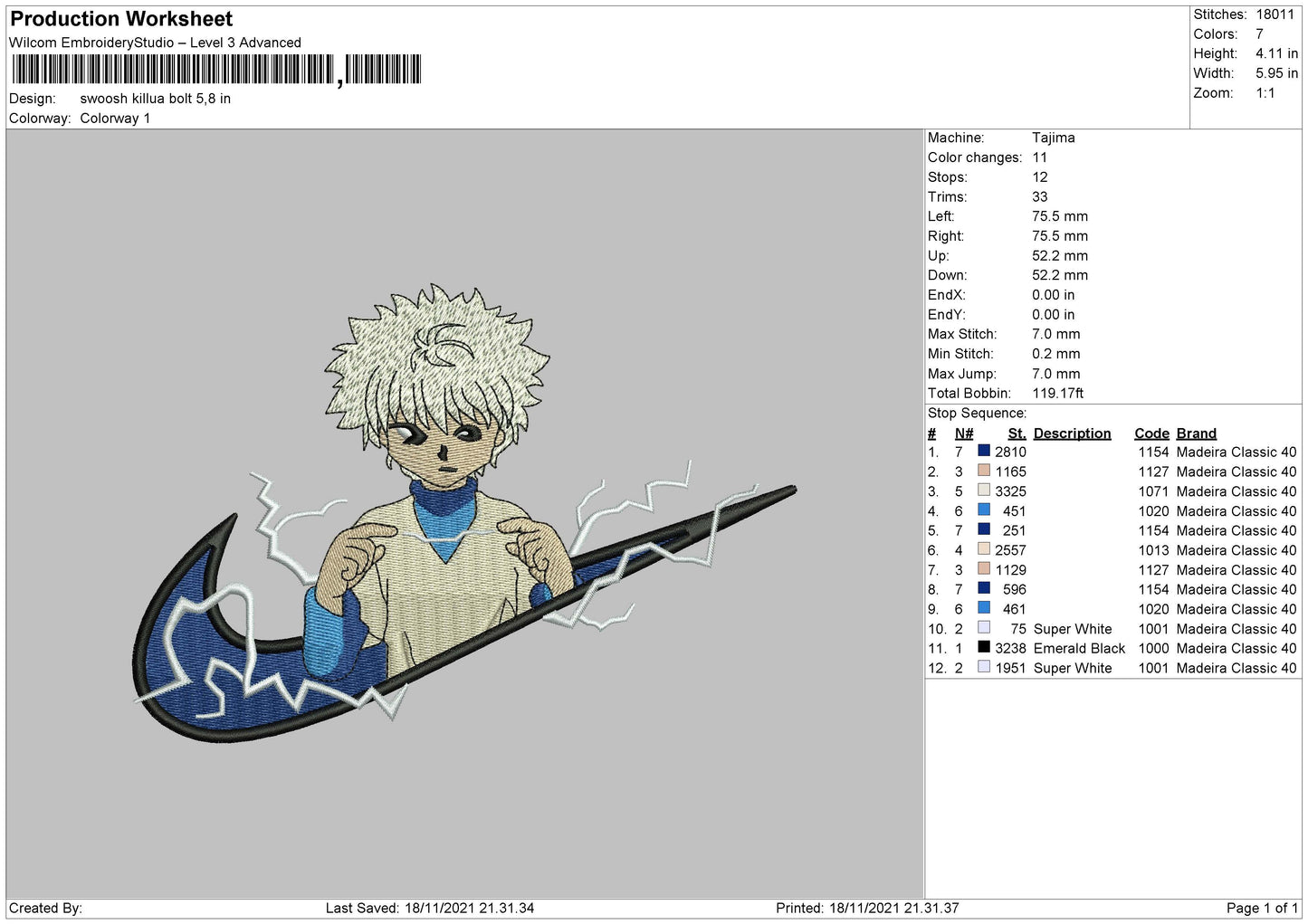 Swoosh Killua Bolt Embroidery