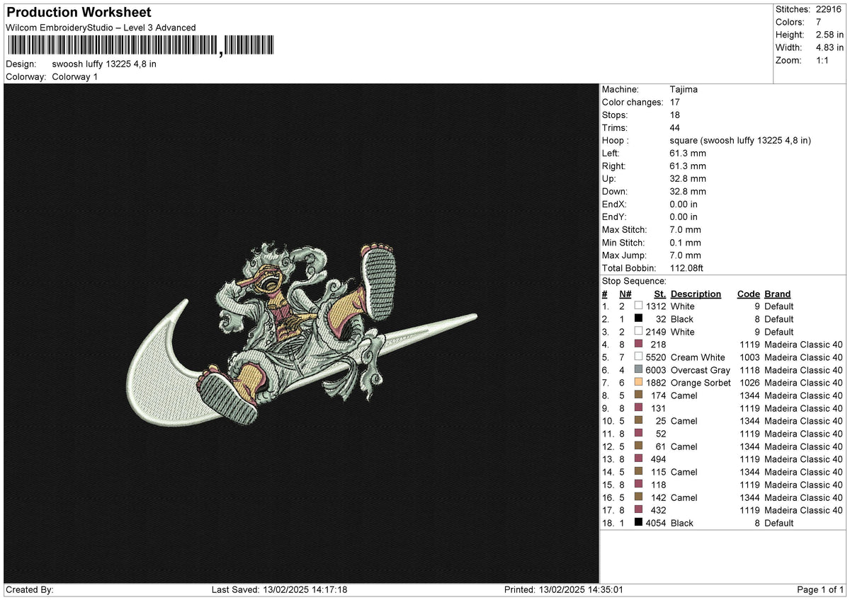 Swoosh Luffy 13225 Embroidery File 6 size