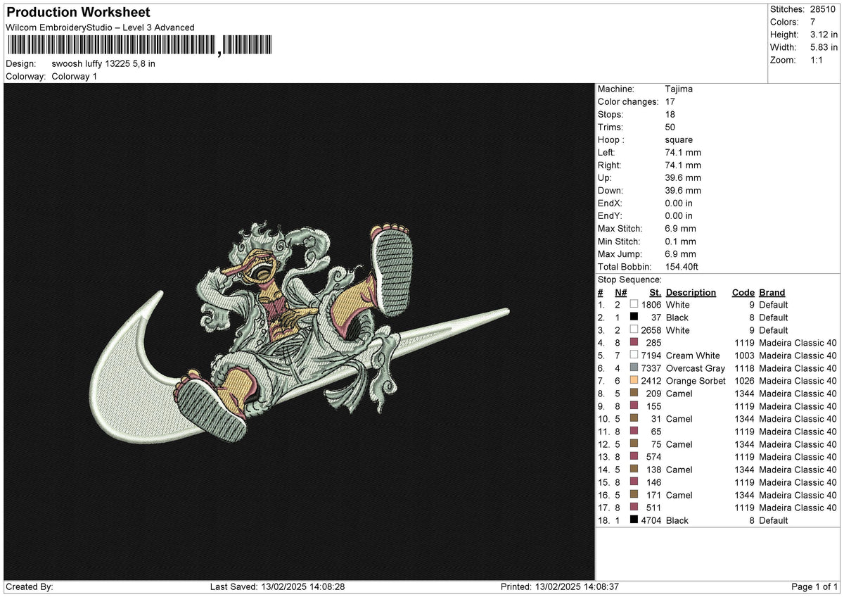 Swoosh Luffy 13225 Embroidery File 6 size