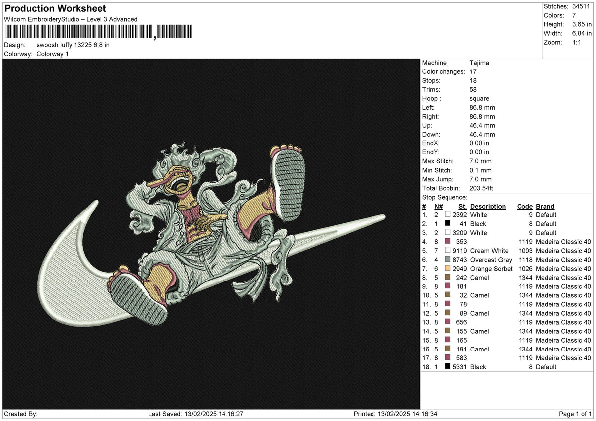 Swoosh Luffy 13225 Embroidery File 6 size