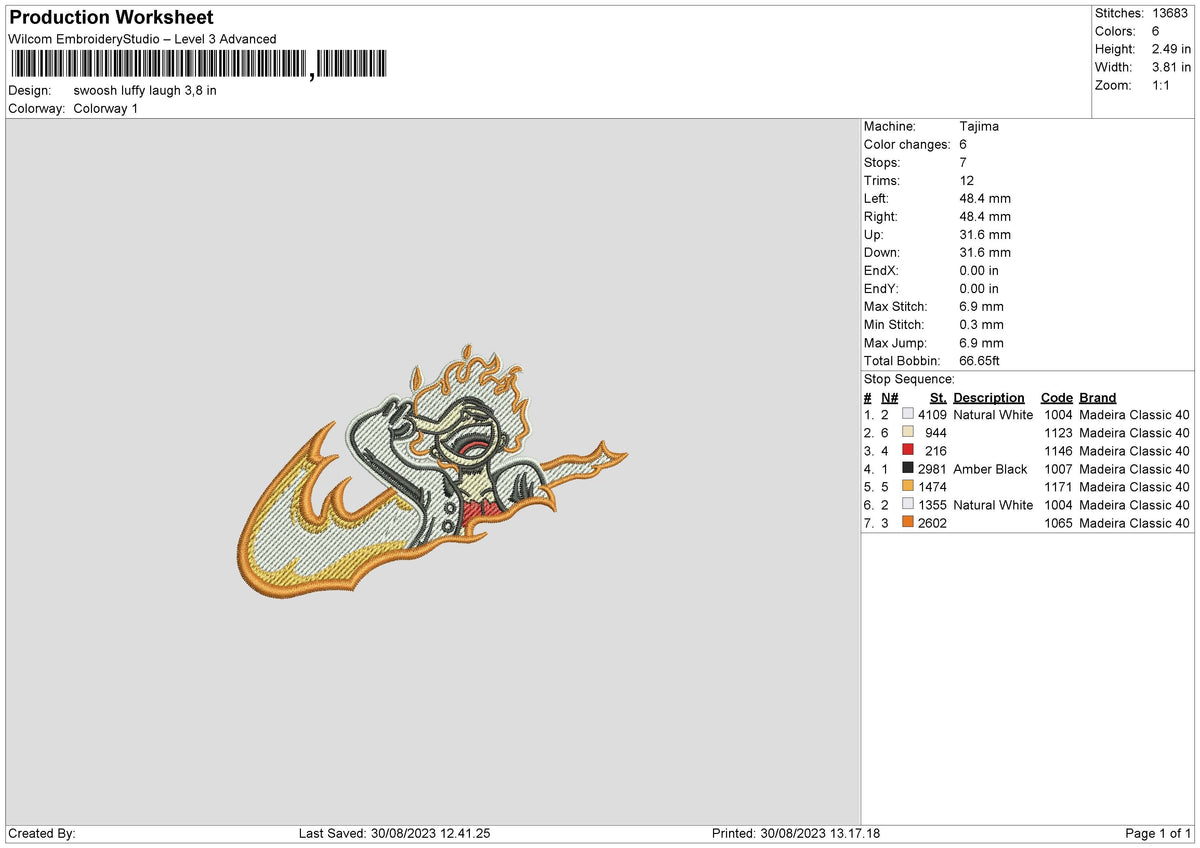Swoosh Luffy Laugh Embroidery File 6 sizes