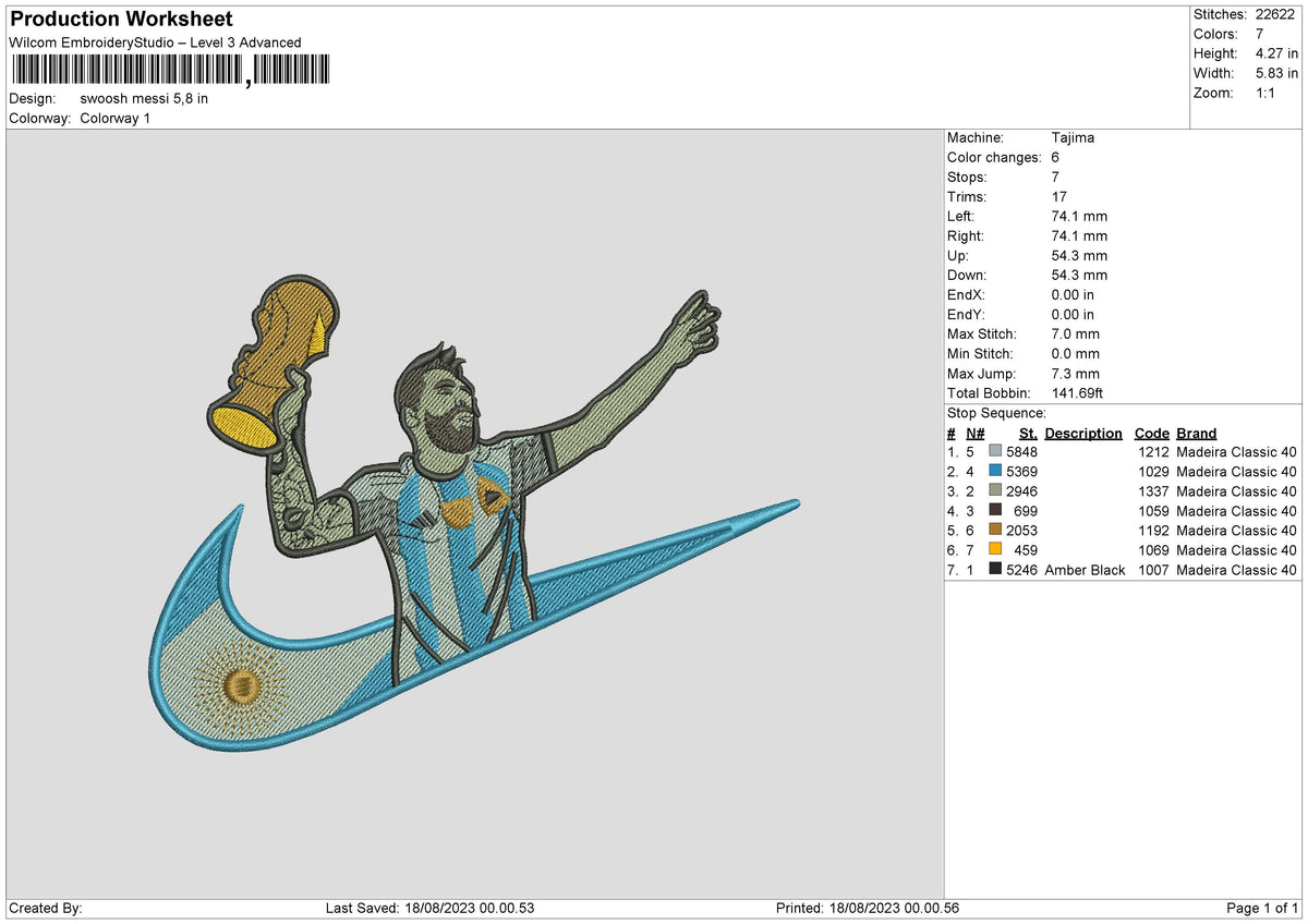 Swoosh Messi Embroidery File 6 sizes
