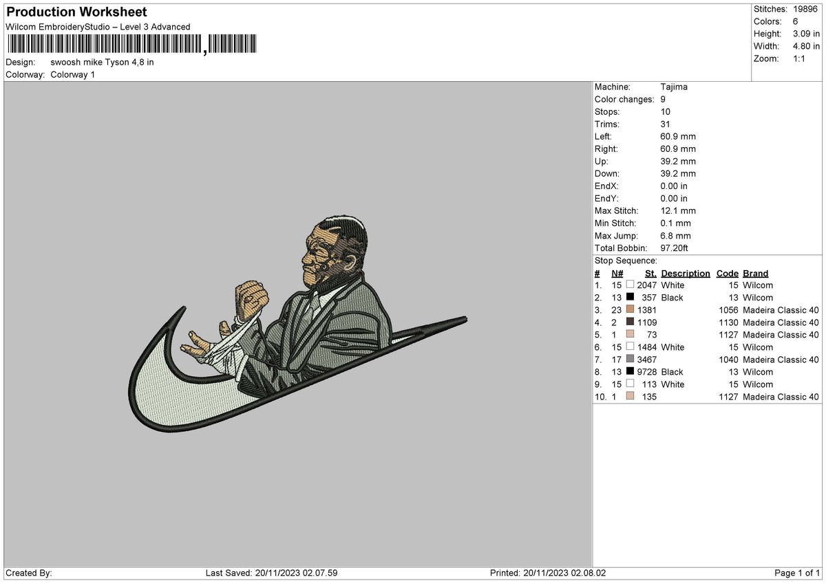 Swoosh Mike002 Embroidery File 6 sizes