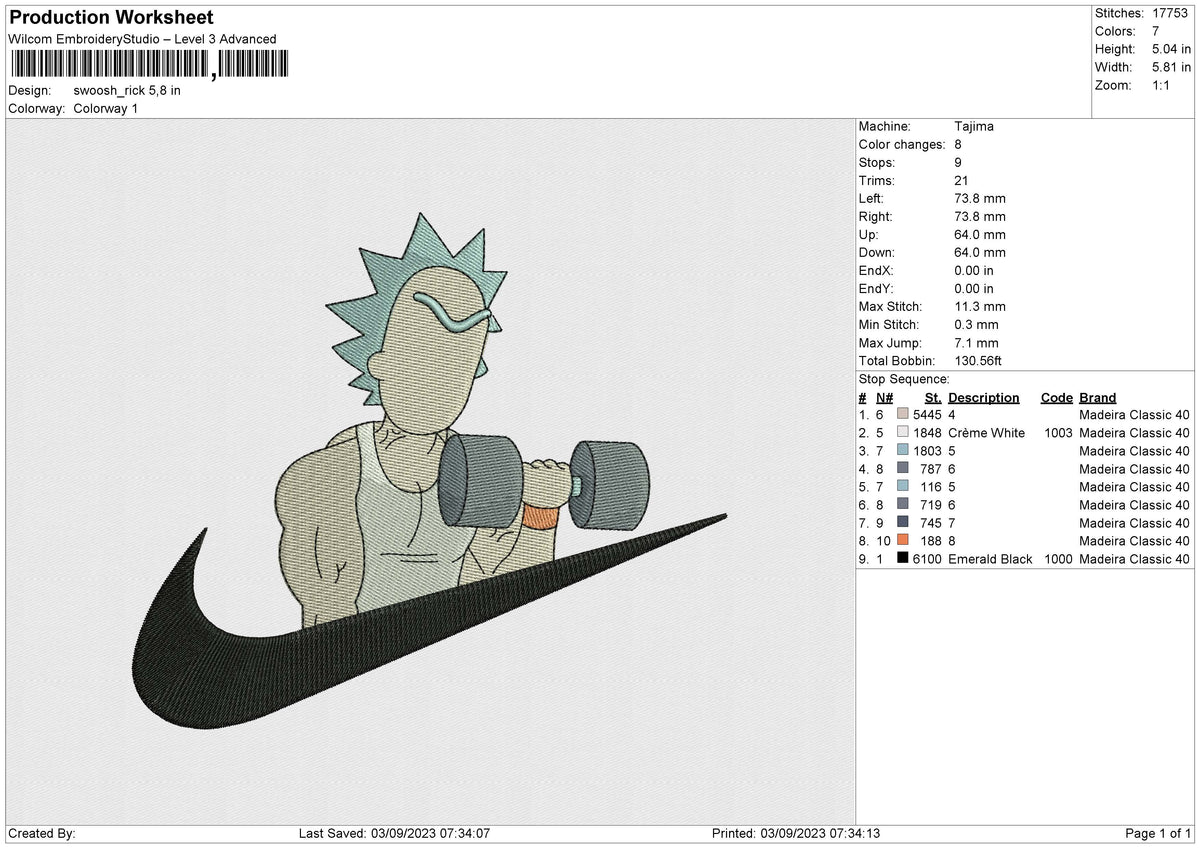 Swoosh Rick Embroidery File 6 size