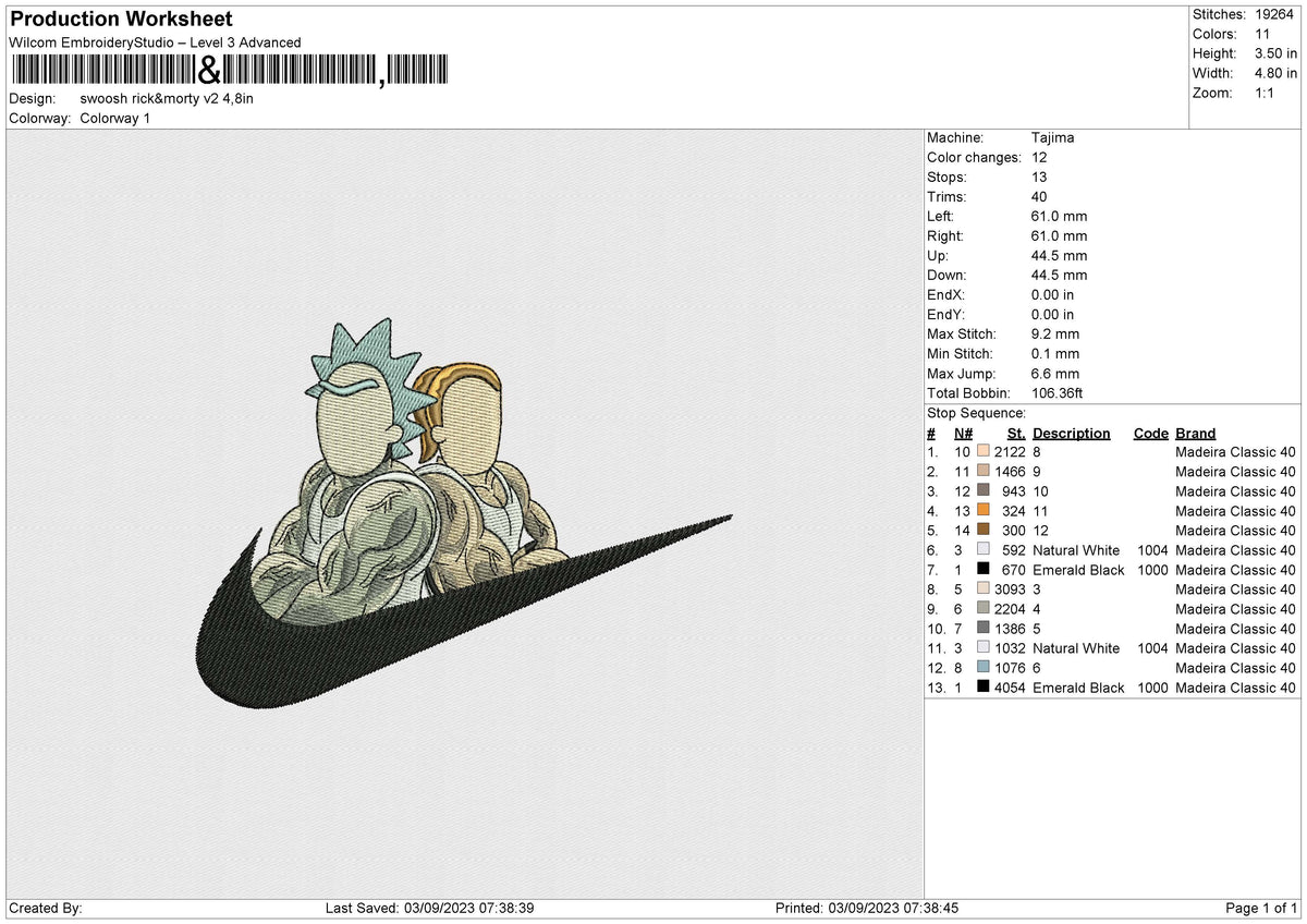 Swoosh Rick & Morty v2 Embroidery File 6 size