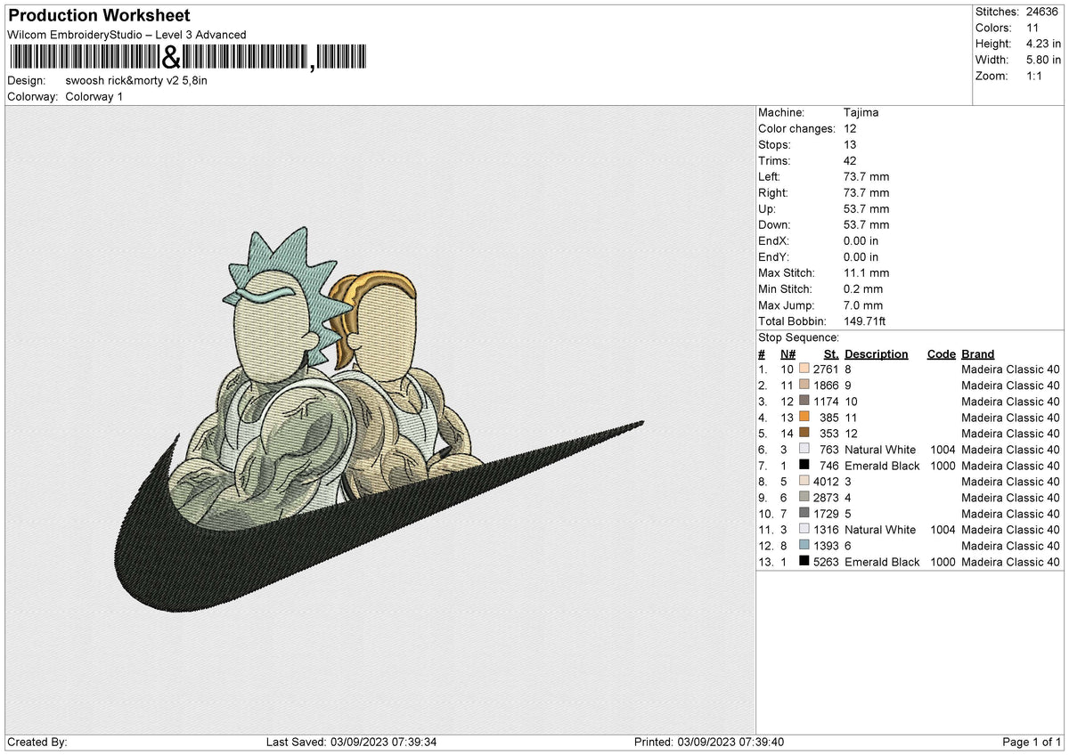 Swoosh Rick & Morty v2 Embroidery File 6 size
