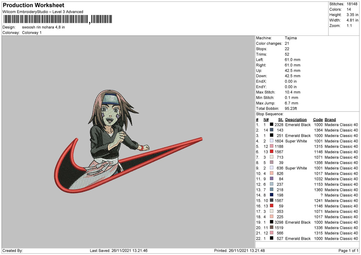 Swoosh Rin Nohara Embroidery File