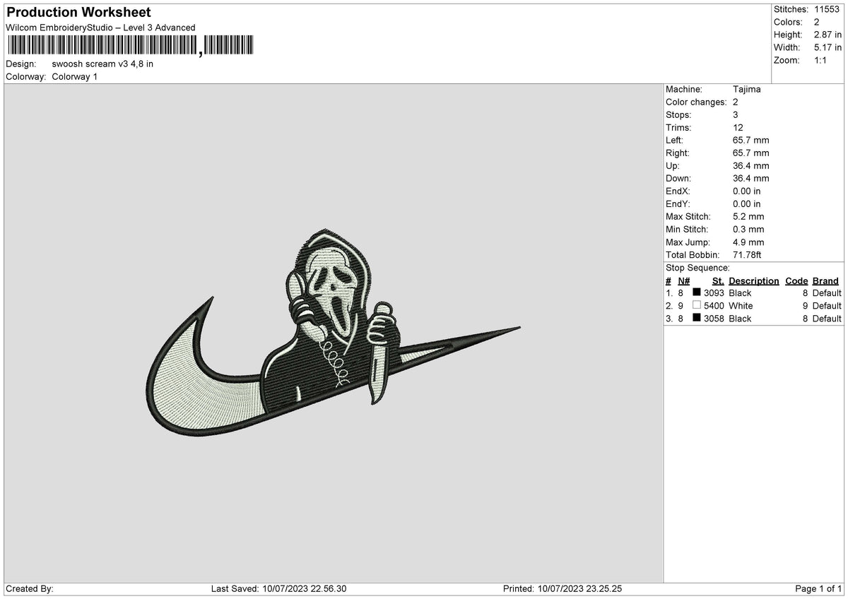 Swoosh Scream v3 Embroidery File 6 sizes