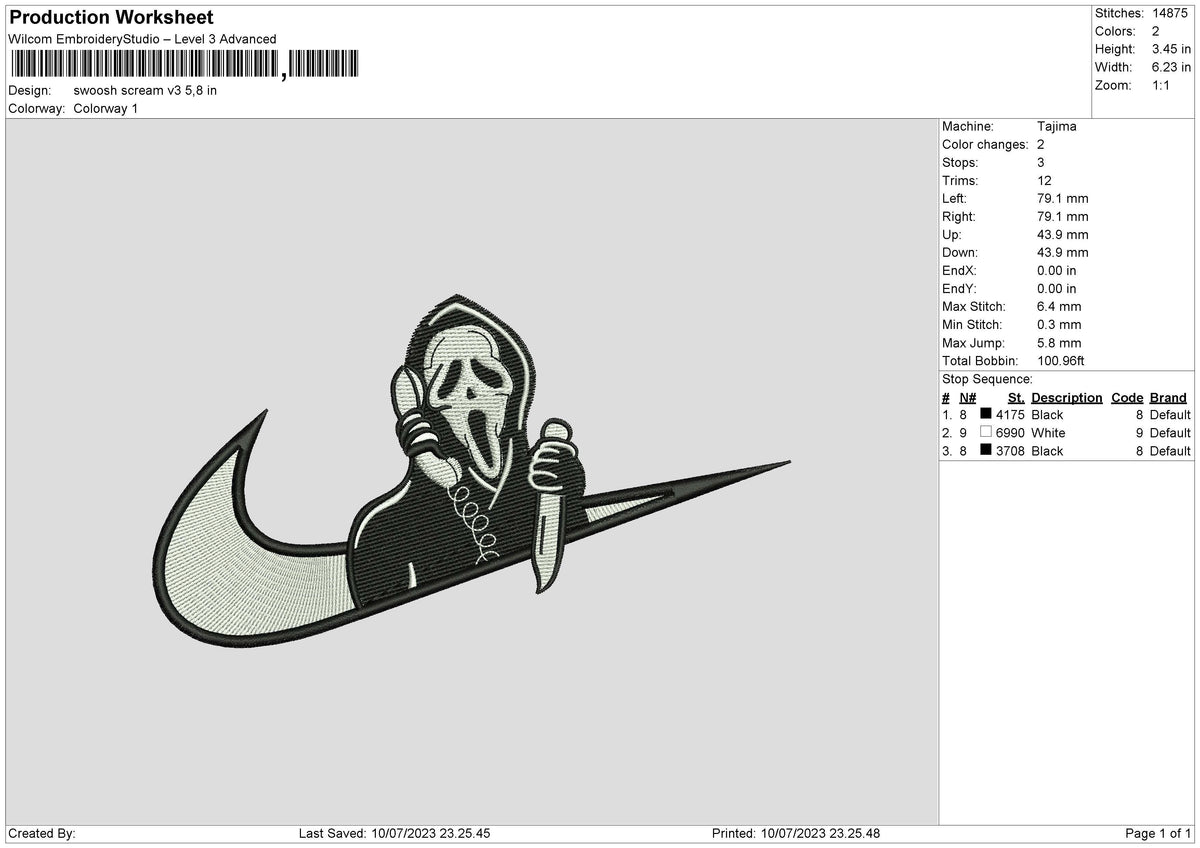 Swoosh Scream v3 Embroidery File 6 sizes