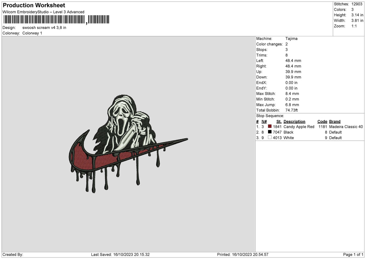 Swoosh Scream V4 Embroidery File 6 sizes