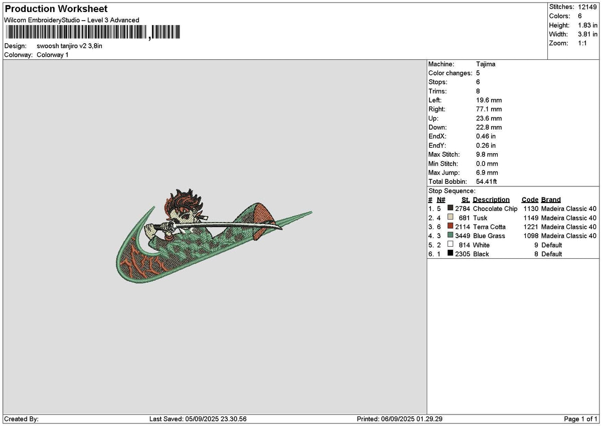 Swoosh Tanjiro V2 Embroidery File 6 sizes