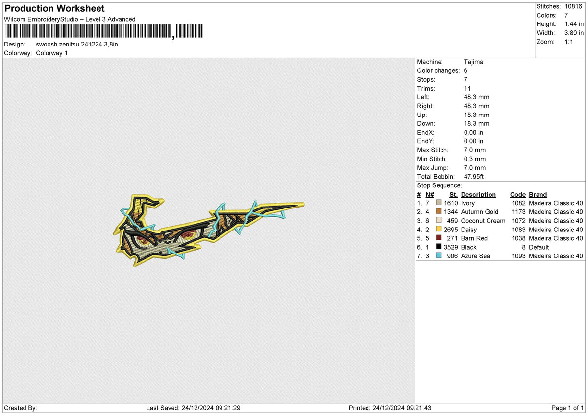 Swoosh Zenitsu 241224 Embroidery File 6 size