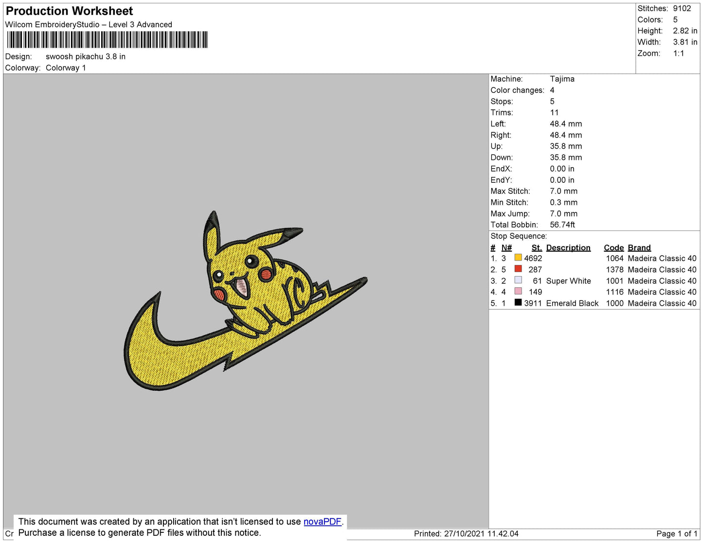 Swoosh Pikachu Embroidery