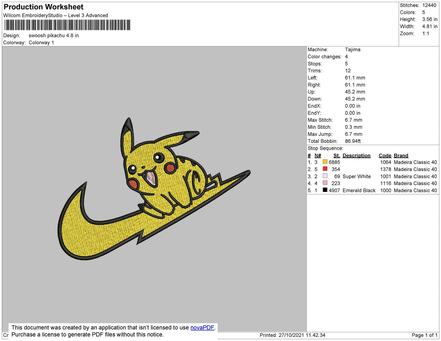 Swoosh Pikachu Embroidery