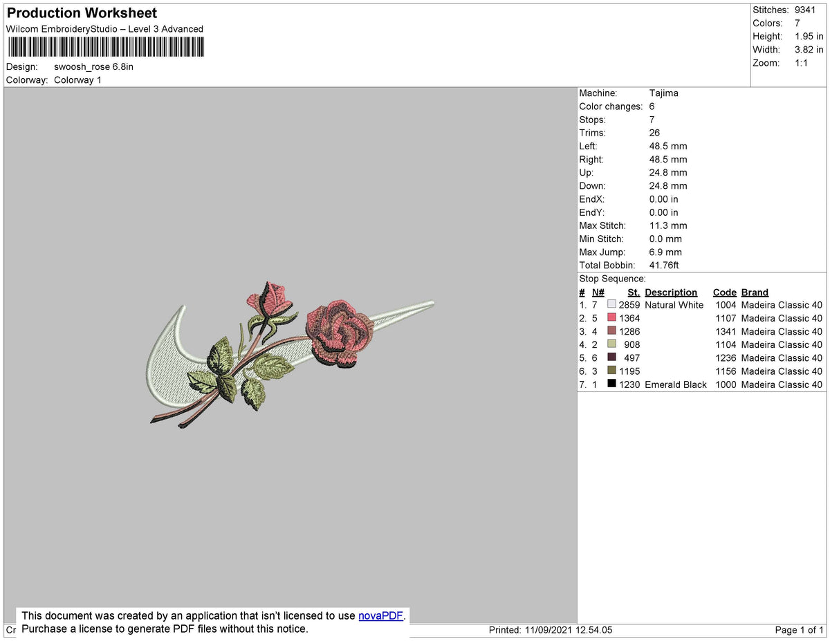 Swoosh Rose 002 Embroidery