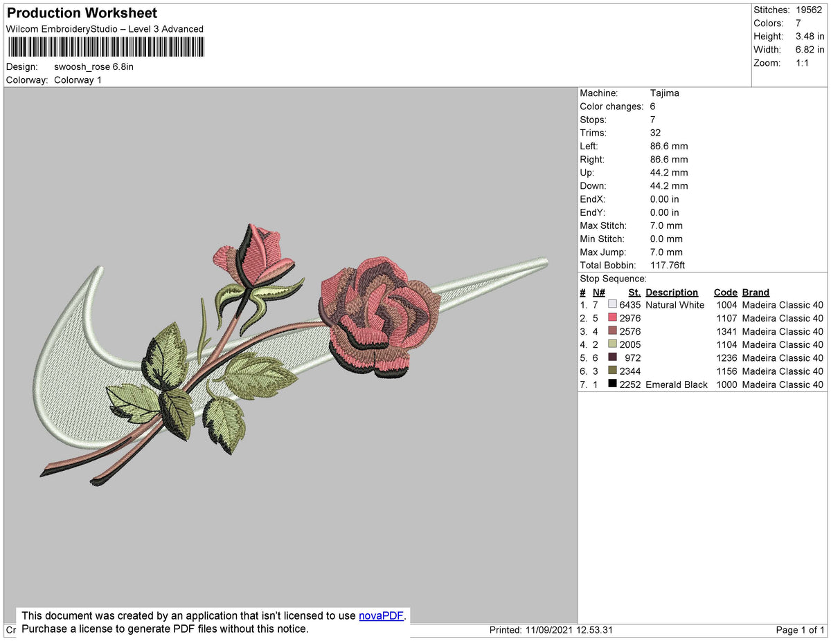 Swoosh Rose 002 Embroidery