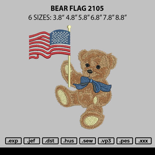 Bear Flag 2105 Embroidery Machine Design File 6 sizes