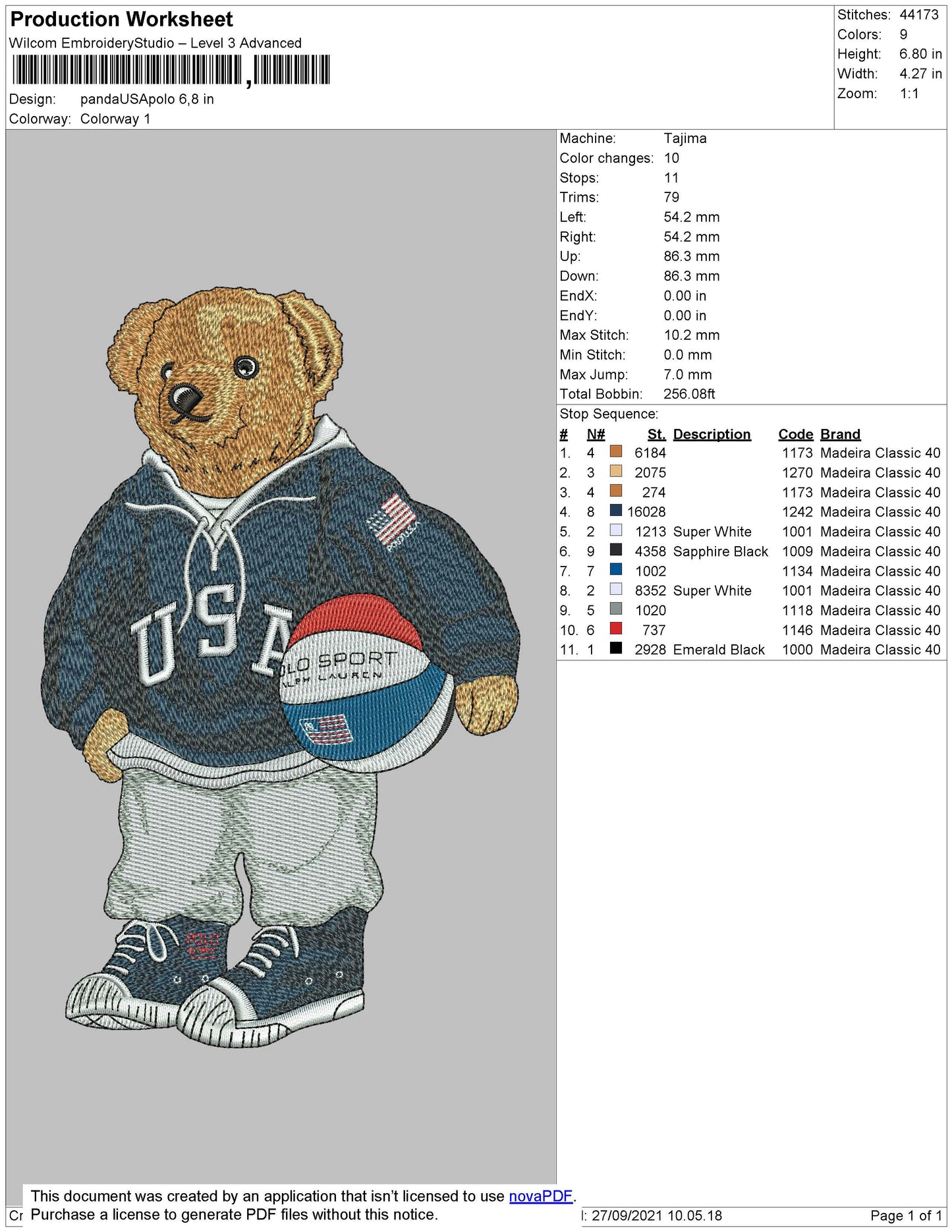 Teddy Bear USA Embroidery