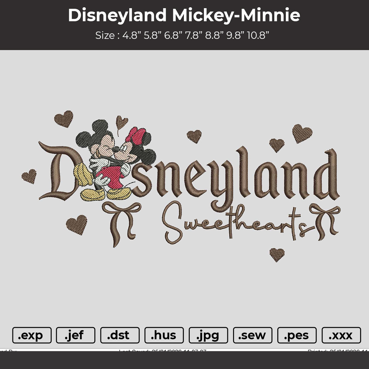 Disneyland Mickey - Minnie Embroidery File 6 size