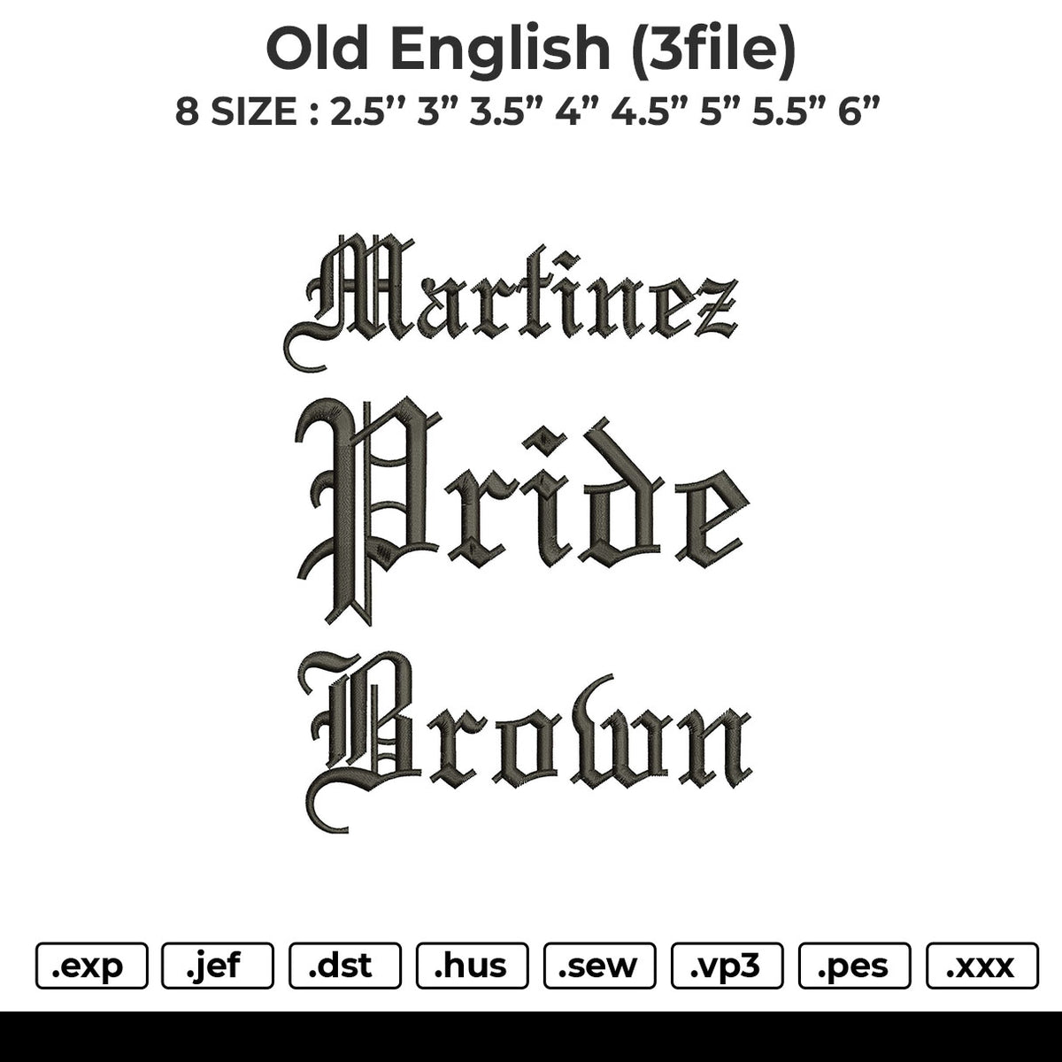 Old English Embroidery File 6 sizes
