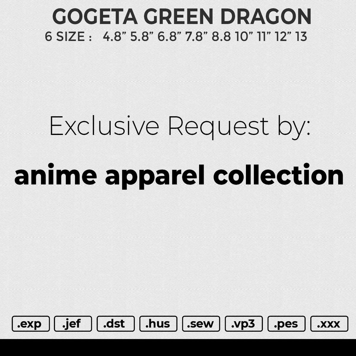 GOGETA GREEN DRAGON Embroidery File 4 size