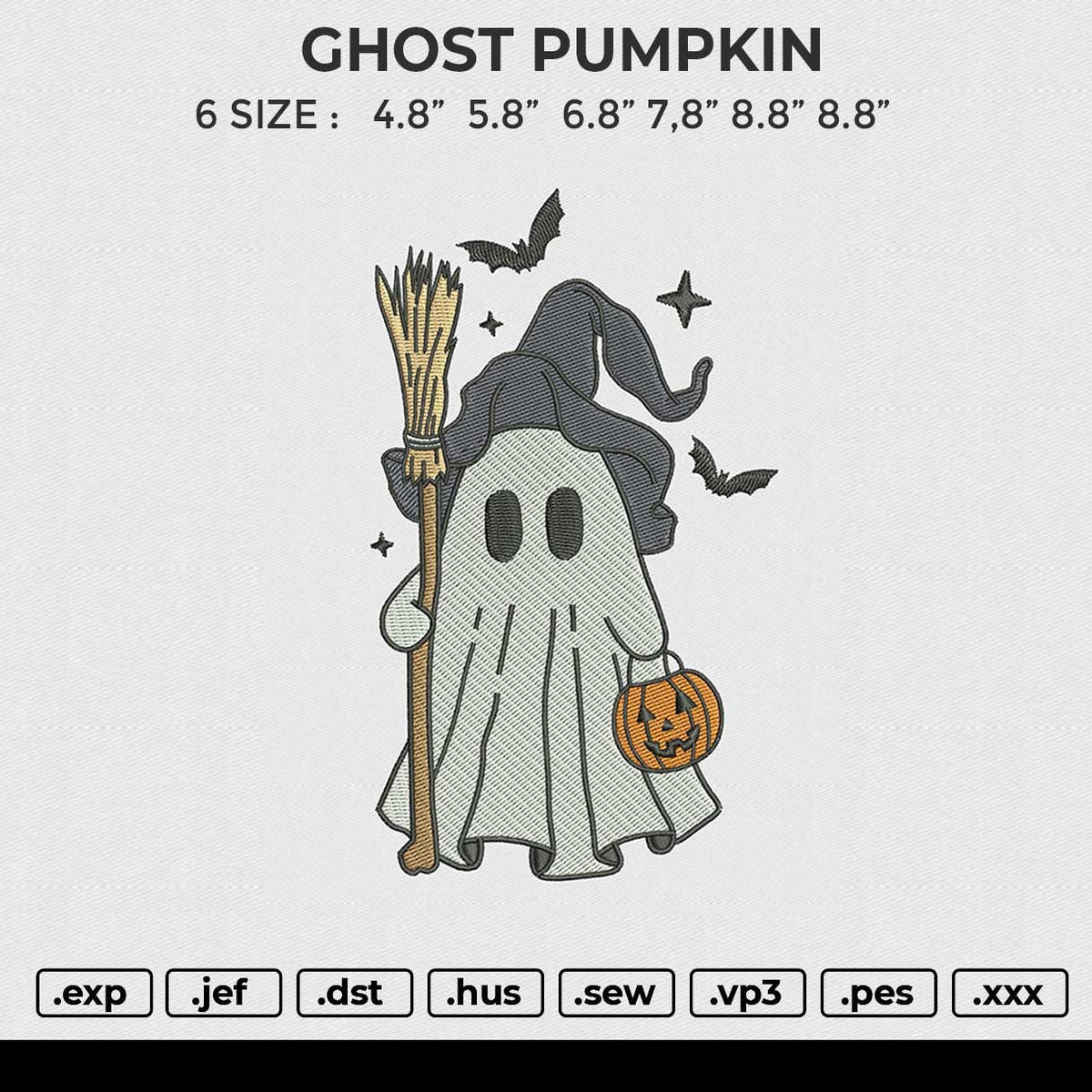 GHOST PUMPKIN Embroidery File 6 size