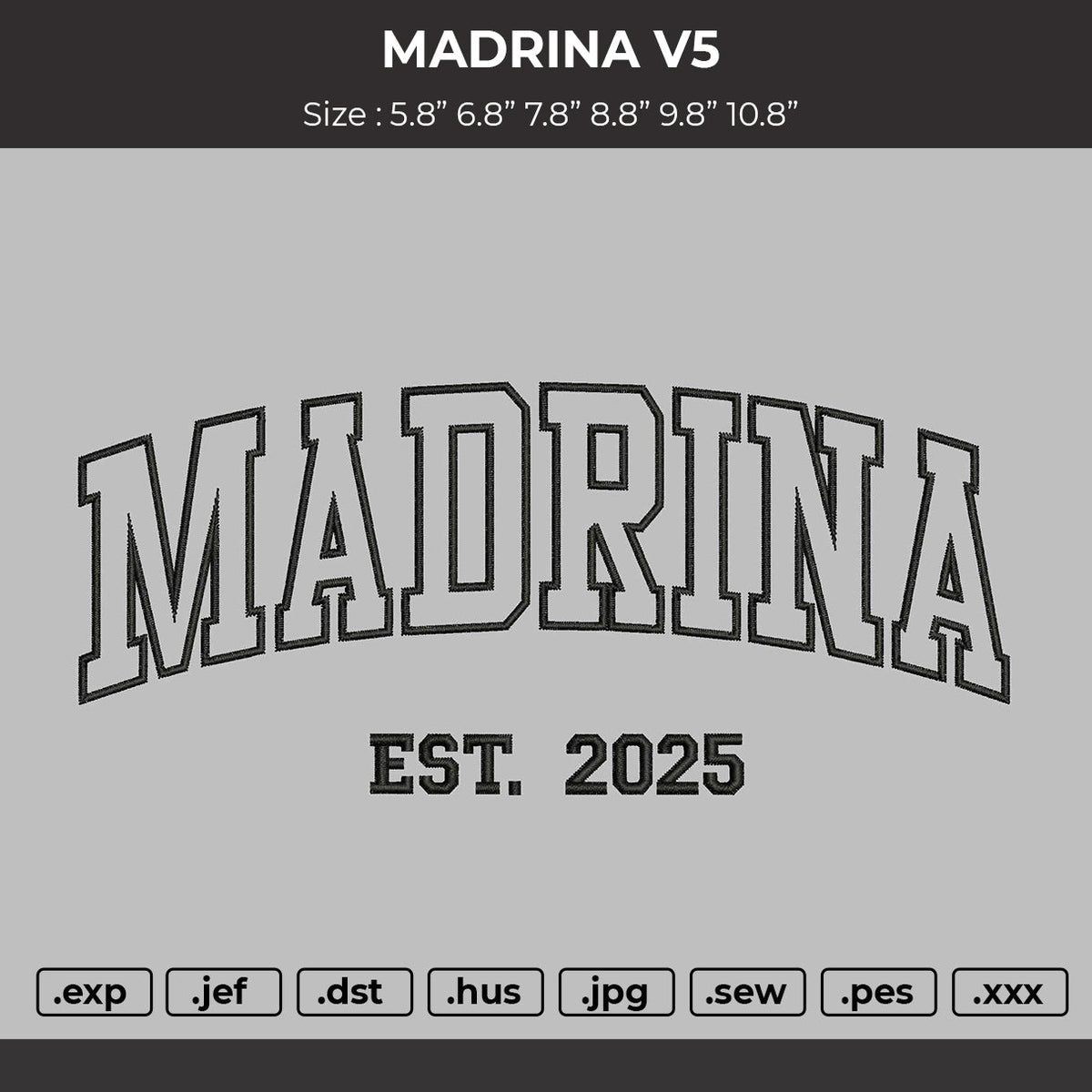 Mandrinatext V5 Embroidery File 6 sizes