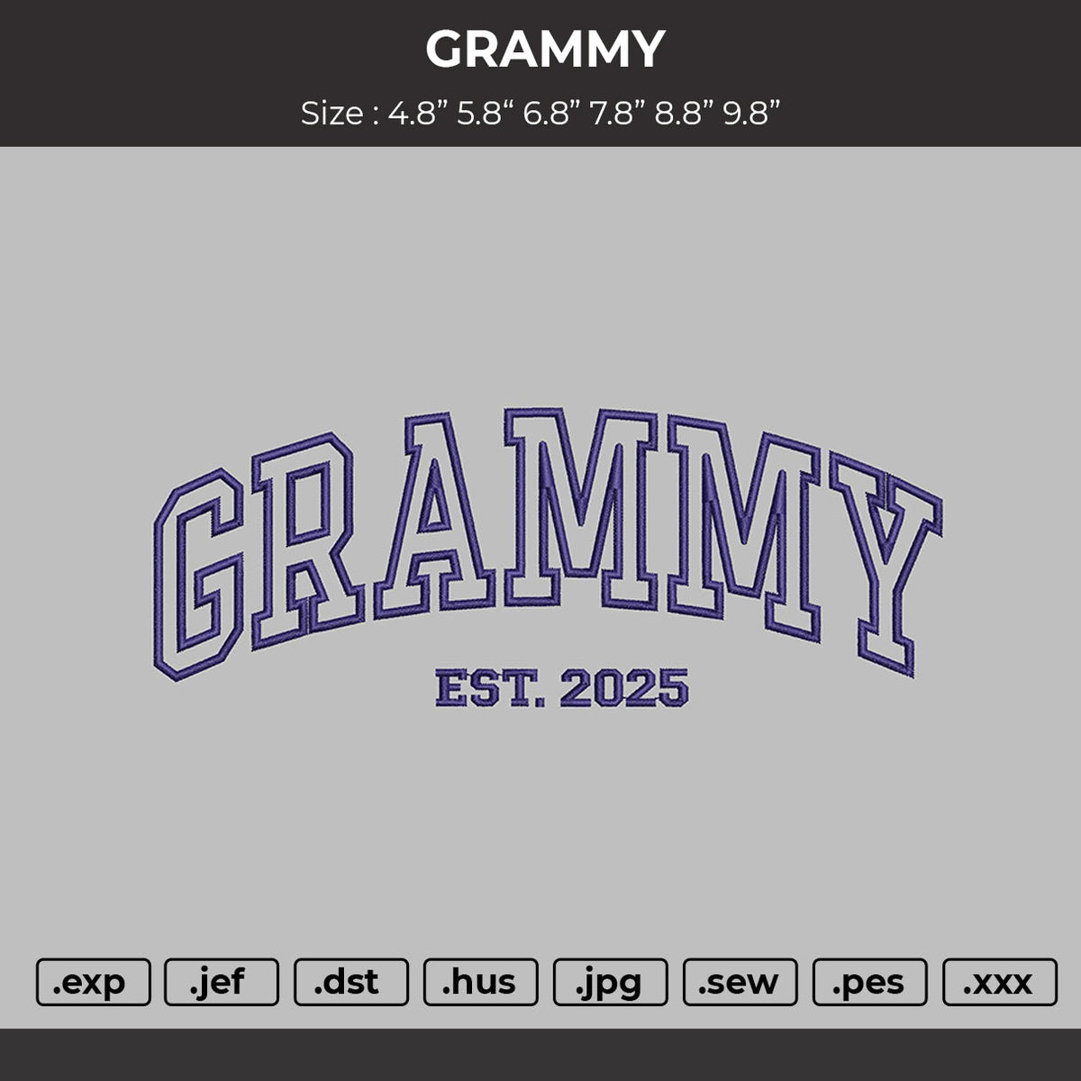GRAMMY Embroidery File 6 Size