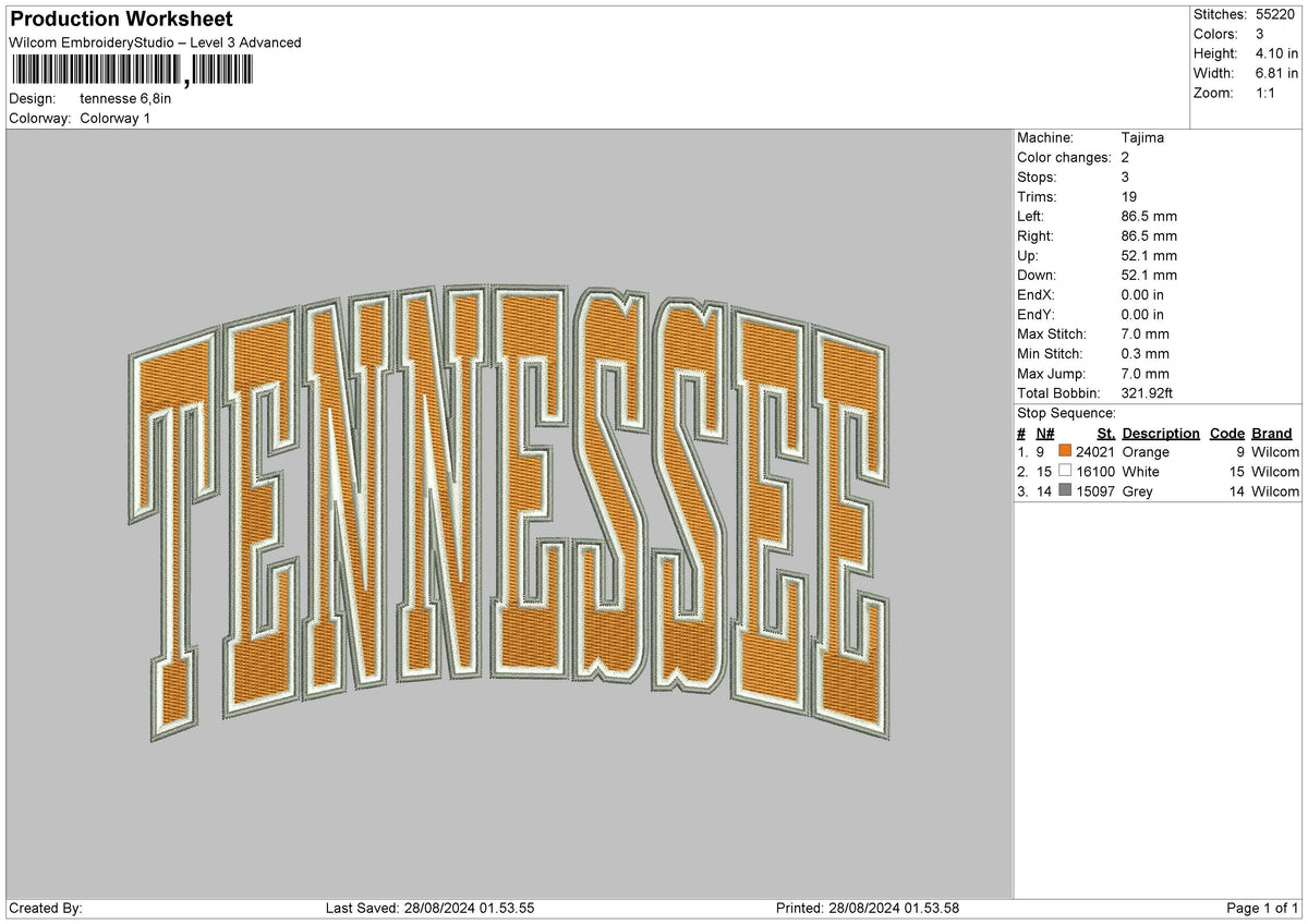 Tennesseetext 2808 Embroidery File 6 sizes