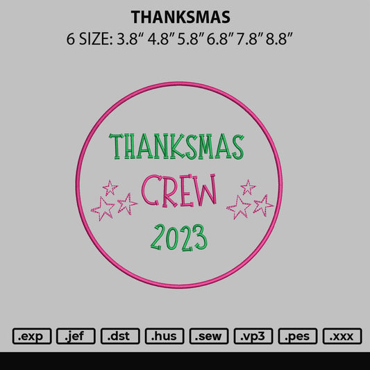 Thanksmas Embroidery File 6 sizes