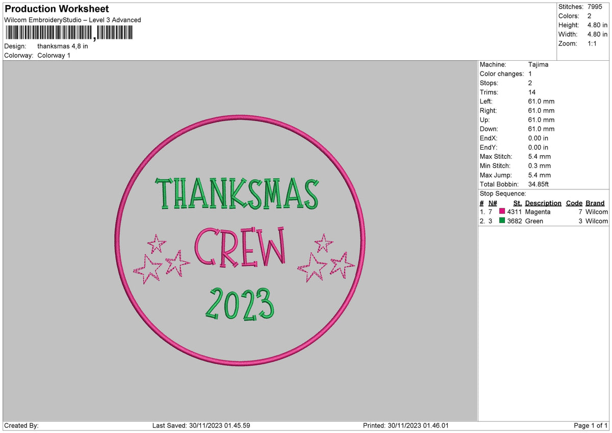 Thanksmas Embroidery File 6 sizes