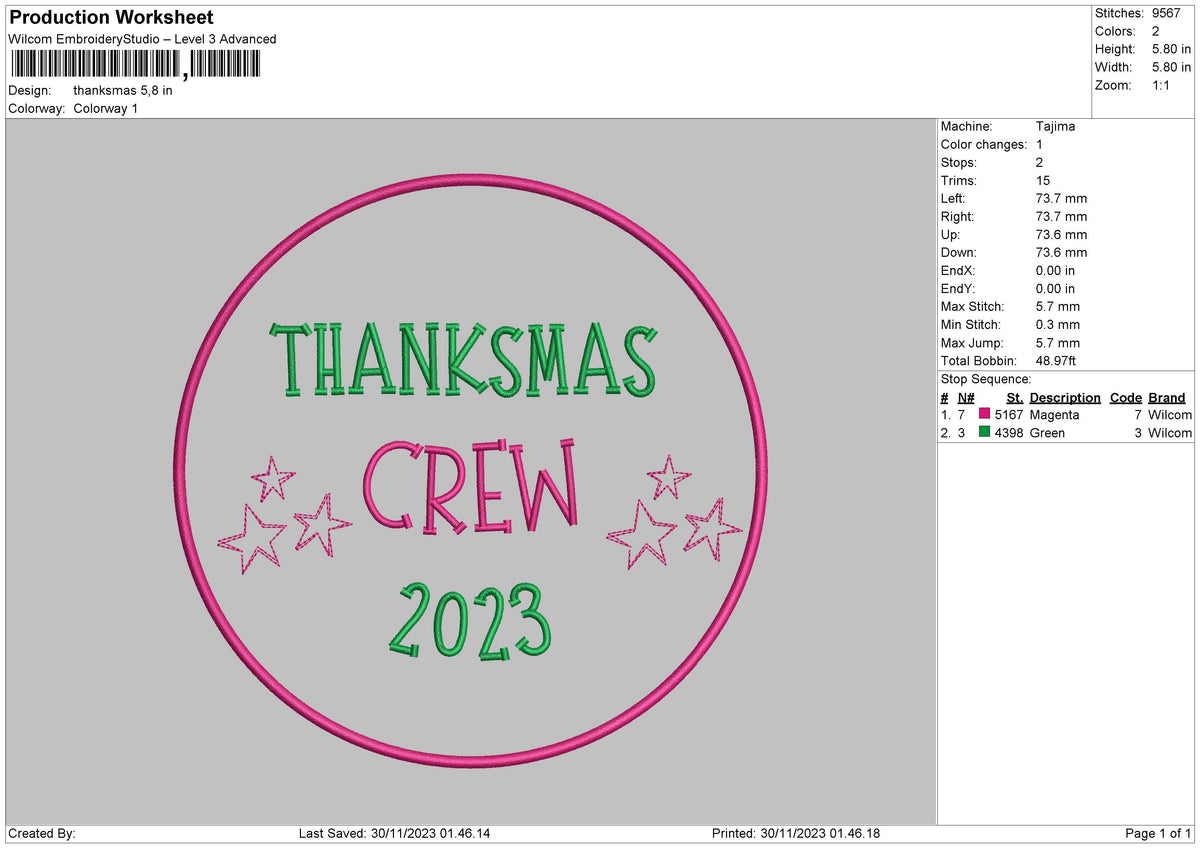 Thanksmas Embroidery File 6 sizes