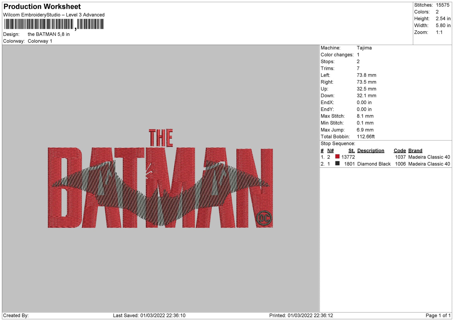 The Batman Embroidery
