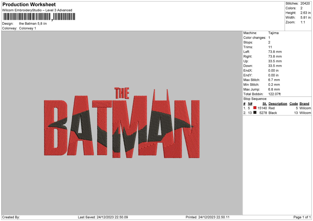 Batmantext 2412 Embroidery File 6 sizes