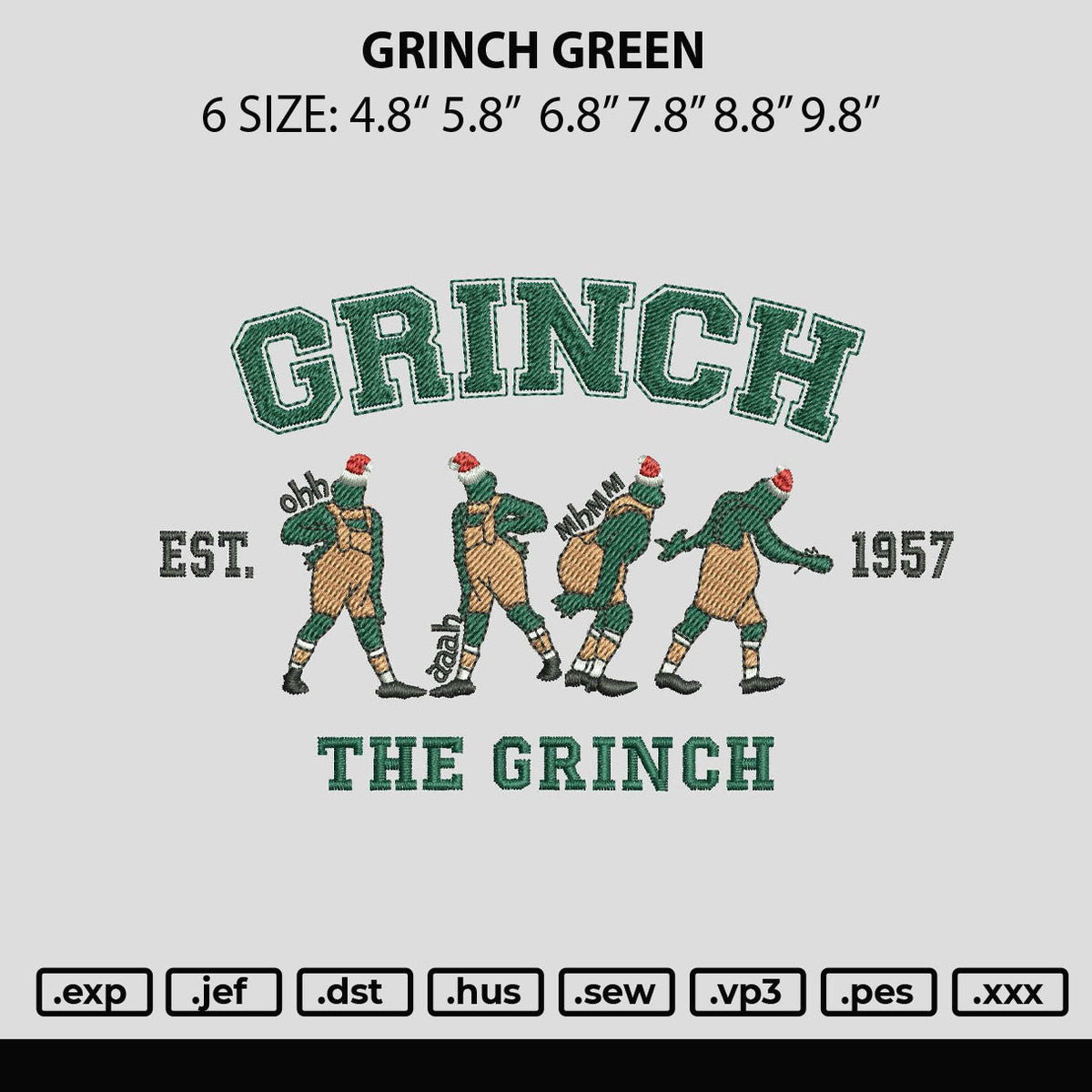 Grinch Green Embroidery File 6 sizes