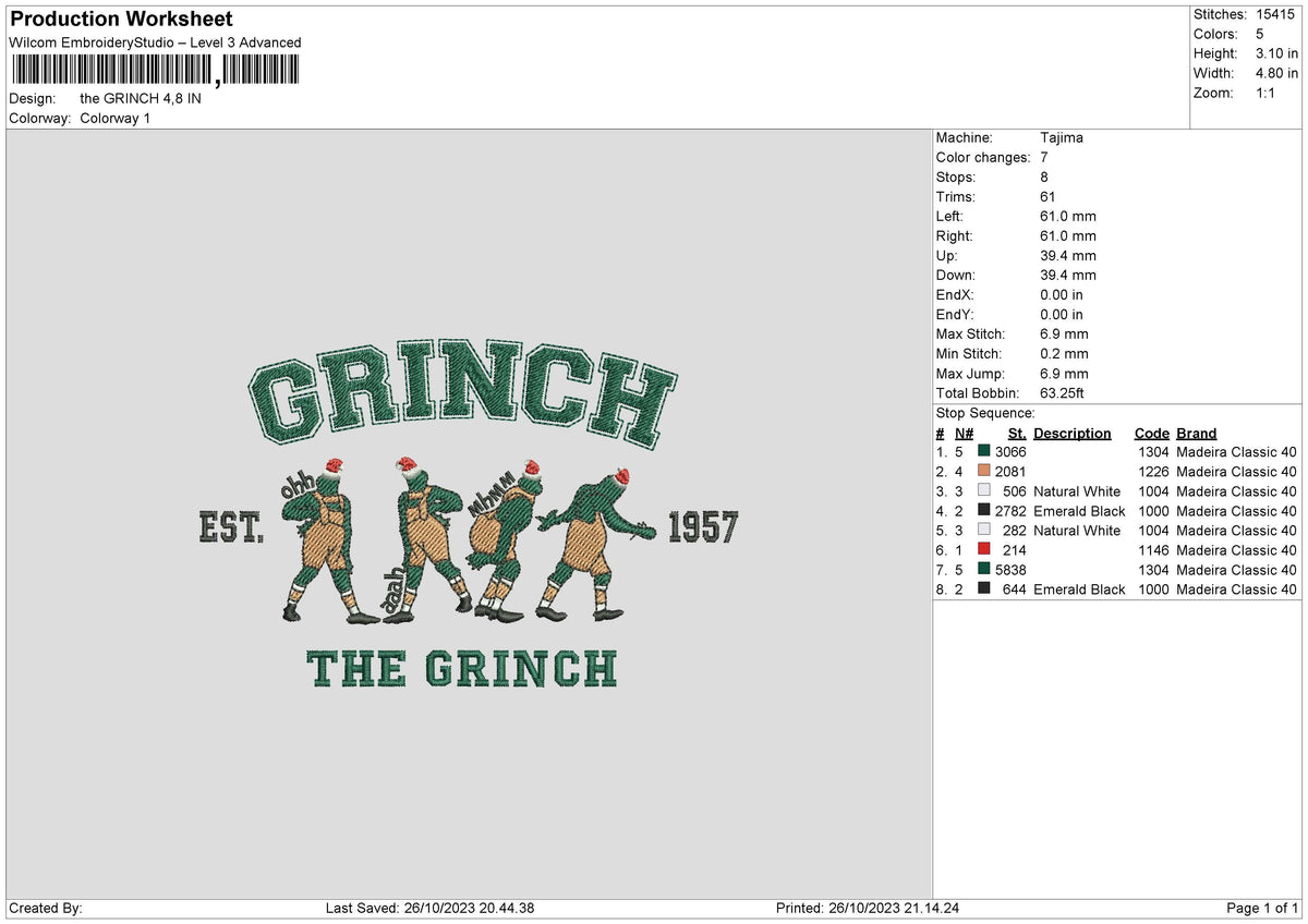 Grinch Green Embroidery File 6 sizes