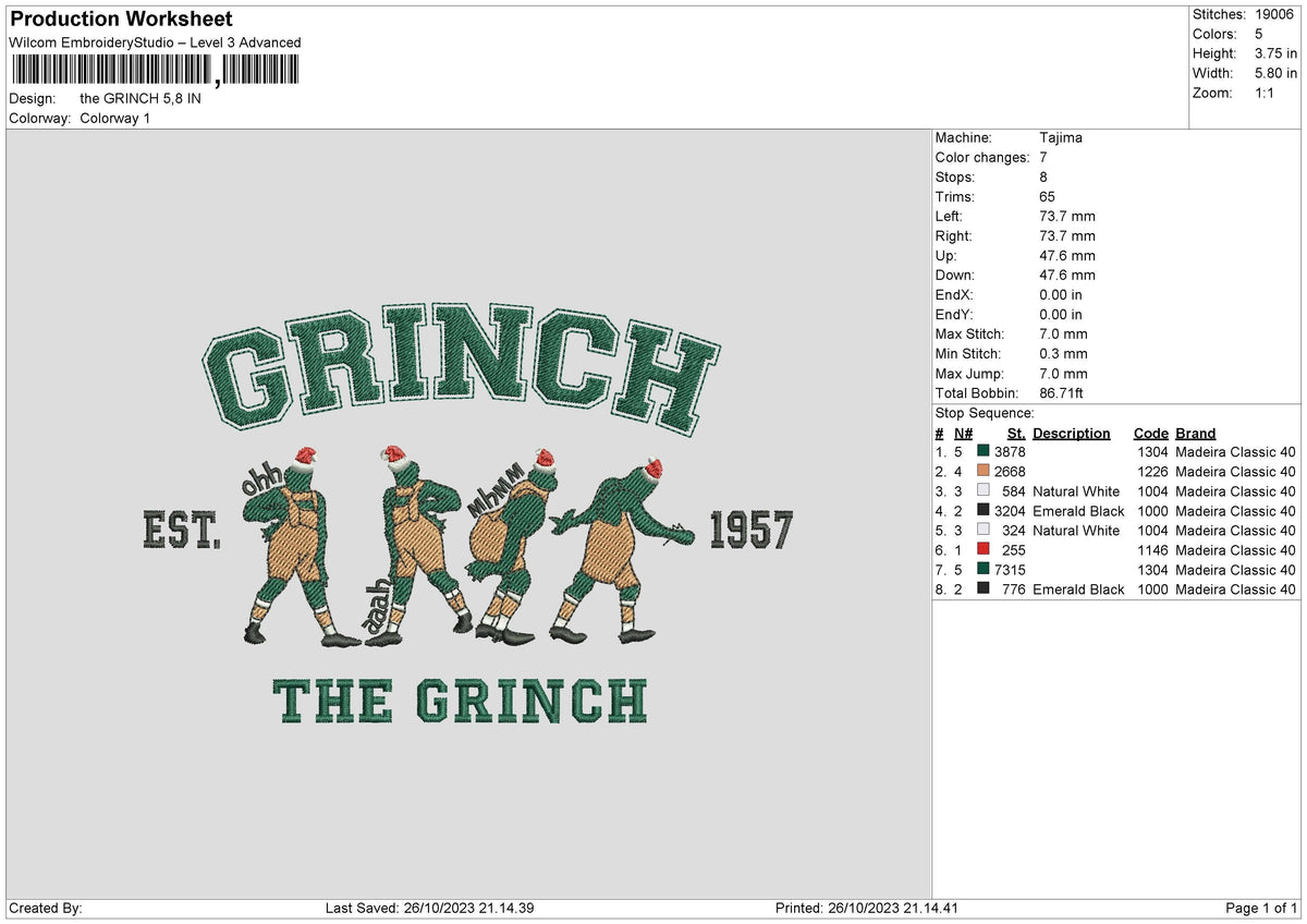 Grinch Green Embroidery File 6 sizes