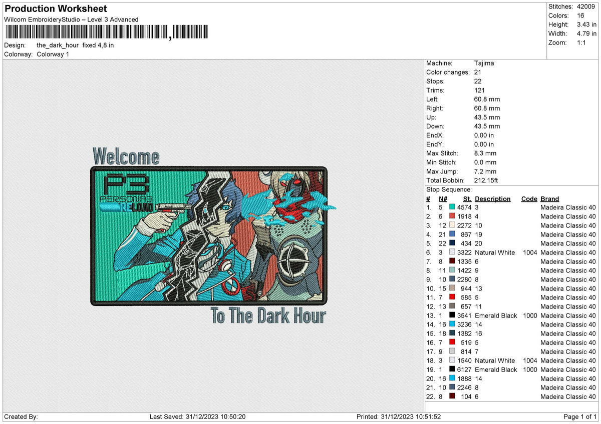 The dark hour Embroidery File 6 size