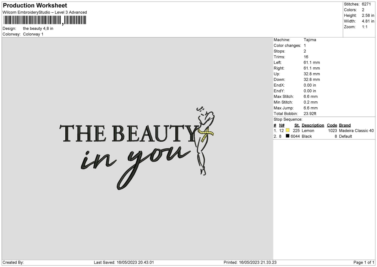 The Beauty Embroidery File 6 sizes