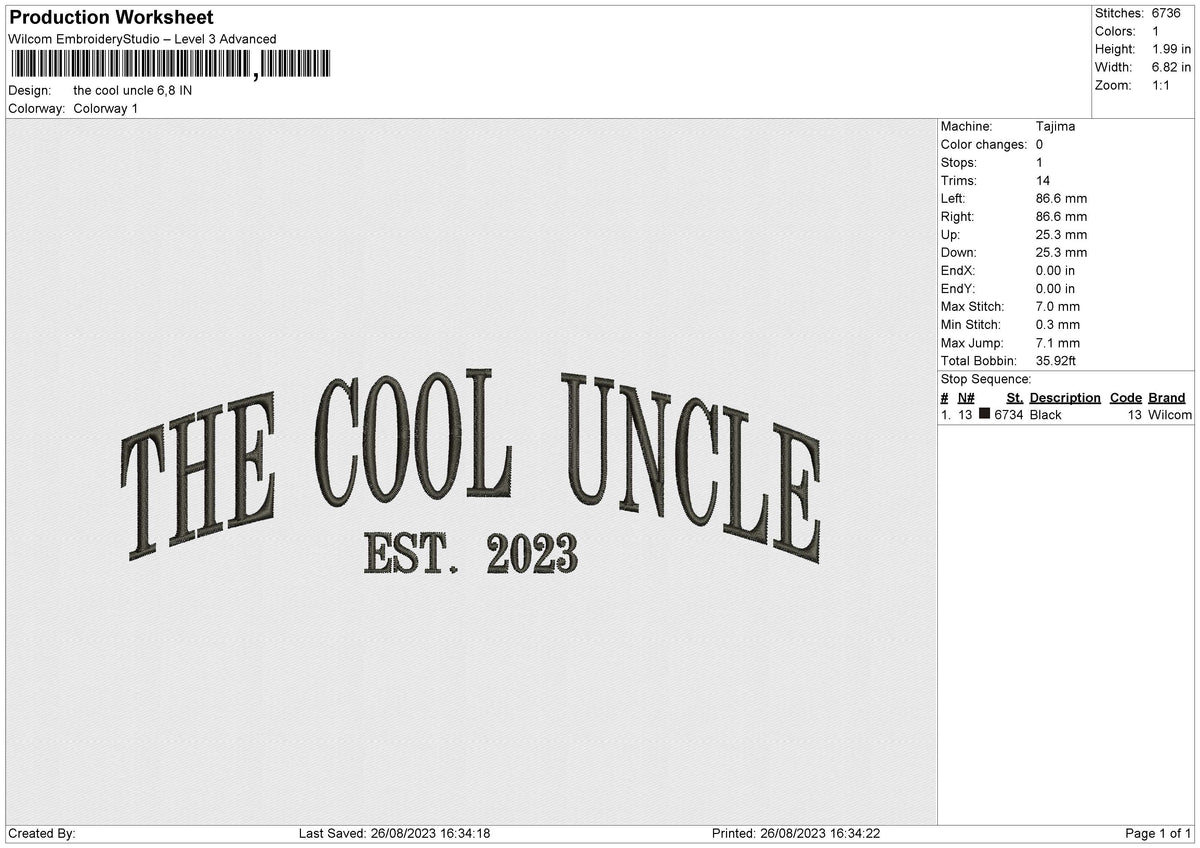 The Cool Uncle Embroidery File 6 size