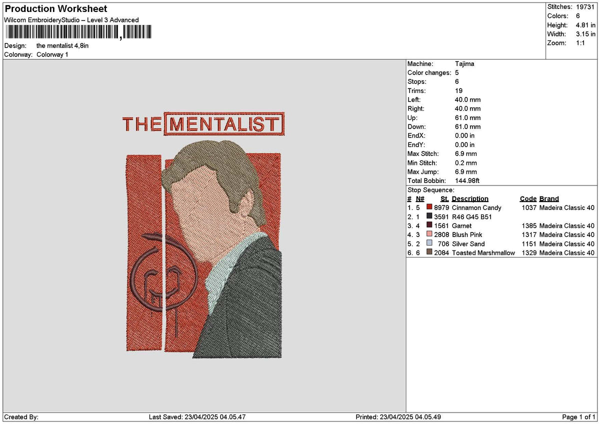 Mentalist Text Embroidery File 6 sizes