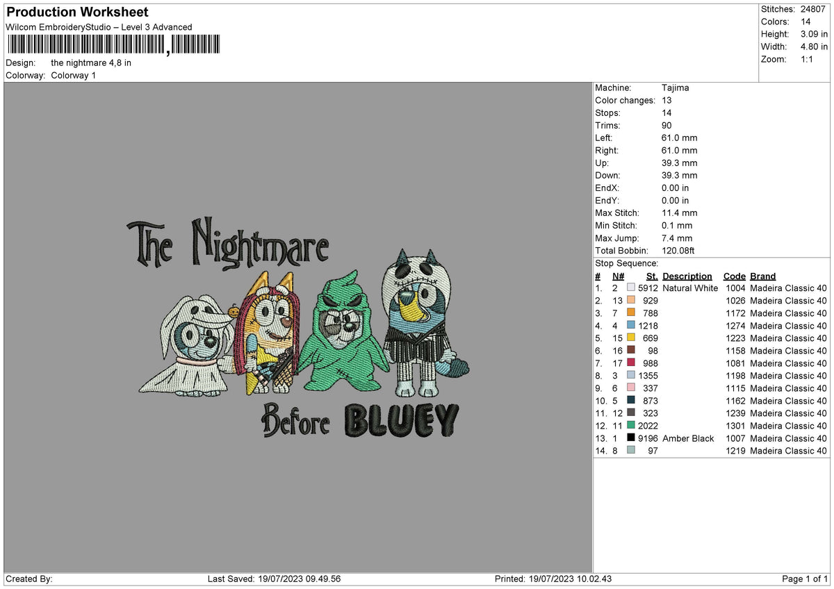 The Nightmare Embroidery File 6 sizes