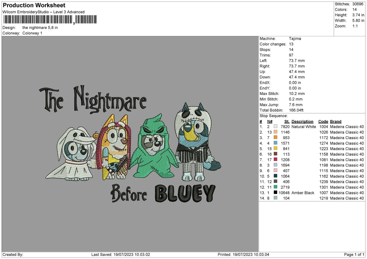 The Nightmare Embroidery File 6 sizes