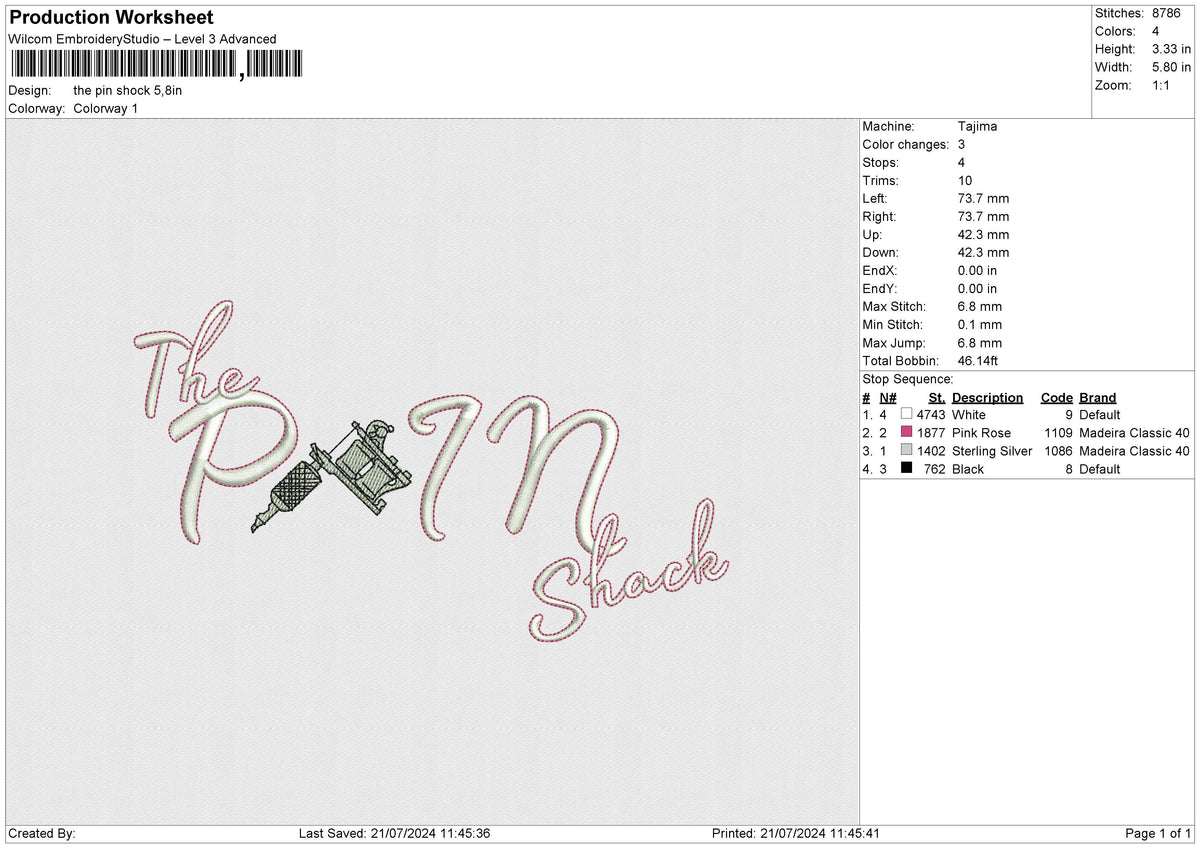 The pin shock Embroidery File 6 size