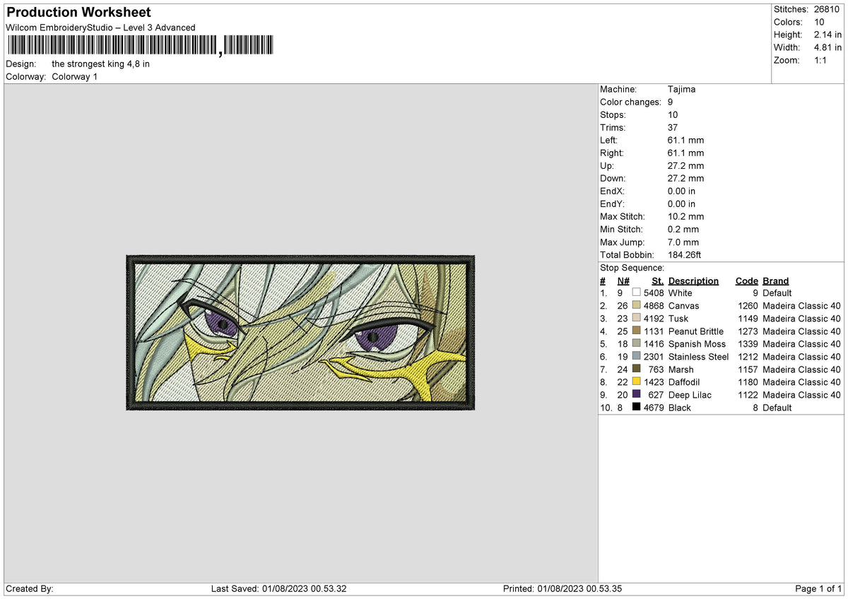 The Strongest King Embroidery File 6 sizes